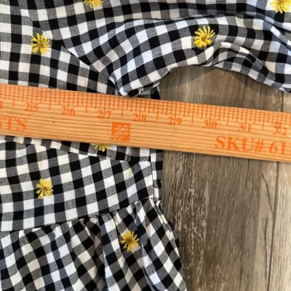 Old Navy Cottagecore Peplum Top‎ Puff Sleeve 3X Black Gingham Daisy Embroidered